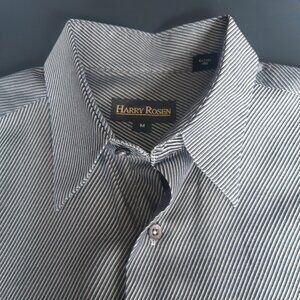 Harry Rosen SZ M Cotton Striped Men's Button Up Shirt, Black & Grey